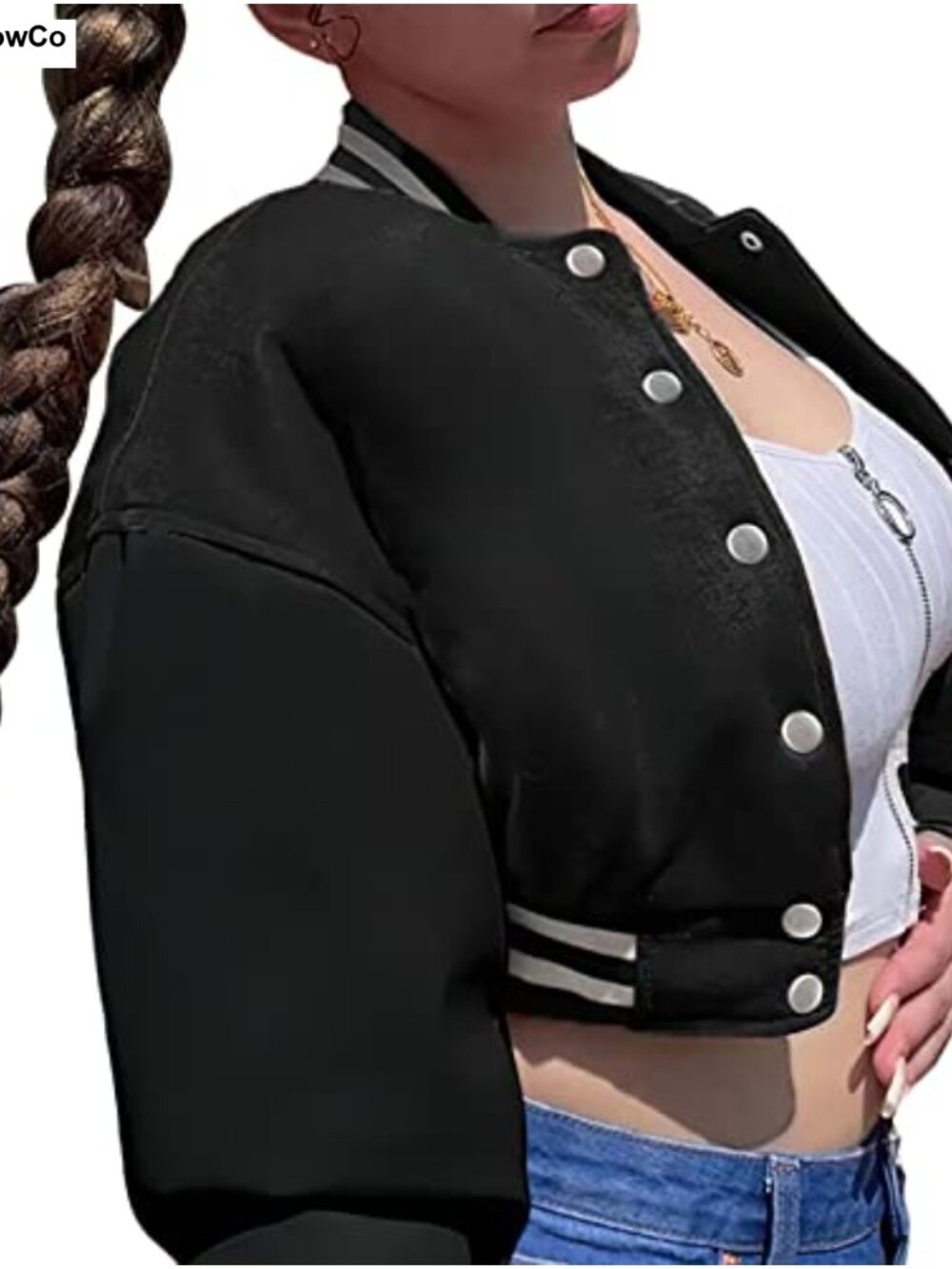 Faux Leather Cropped Colorblock Baseball Jacket